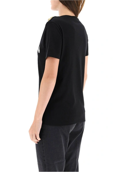 Shop Balmain Logo T-shirt With Buttons In Black,white