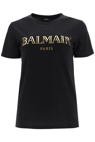 Shop Balmain Vintage Logo T-shirt In Black,gold