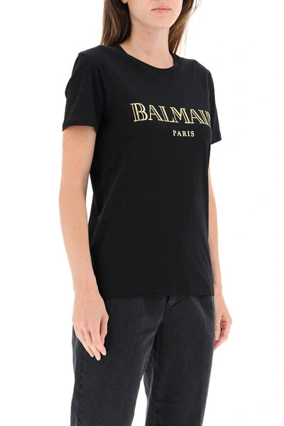 Shop Balmain Vintage Logo T-shirt In Black,gold