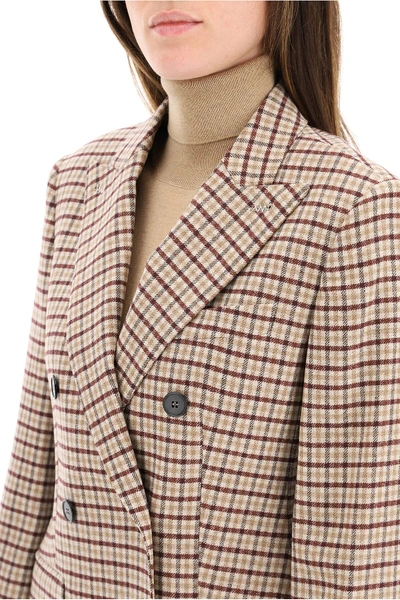 Shop Max Mara Checkered Double-breasted Jacket In Beige,red