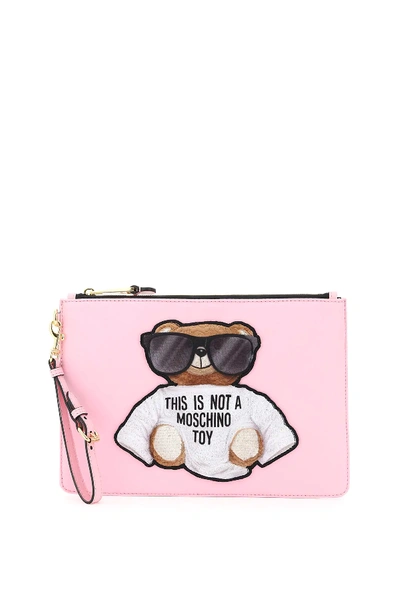 Shop Moschino Teddy Bear Pouch In Pink,black