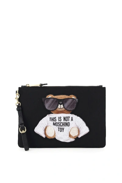 Shop Moschino Teddy Bear Pouch In Black,white