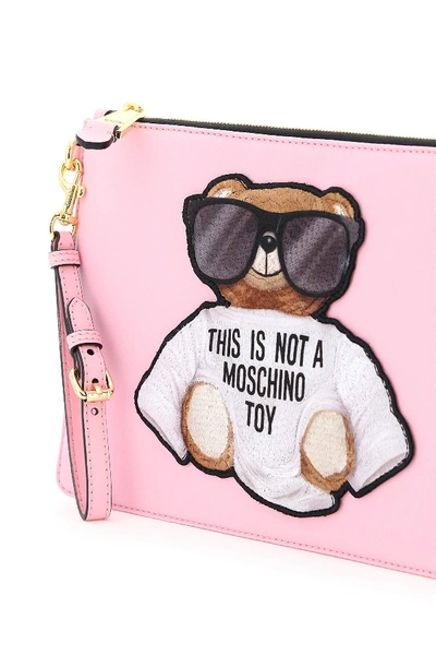 Shop Moschino Teddy Bear Pouch In Pink,black