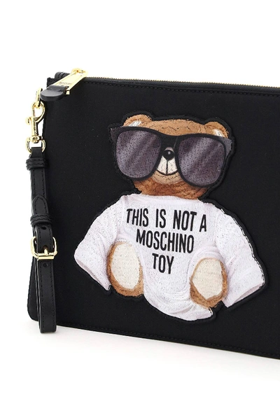 Shop Moschino Teddy Bear Pouch In Black,white
