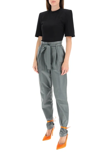 Shop Attico Cropped T-shirt With Padded Shoulders In Black