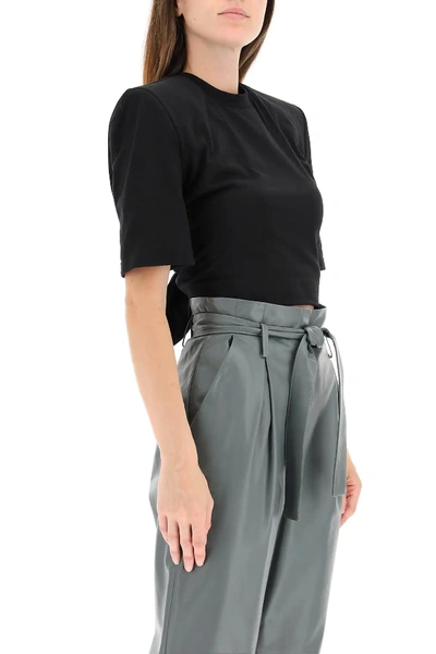 Shop Attico Cropped T-shirt With Padded Shoulders In Black