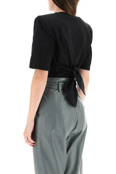 Shop Attico Cropped T-shirt With Padded Shoulders In Black