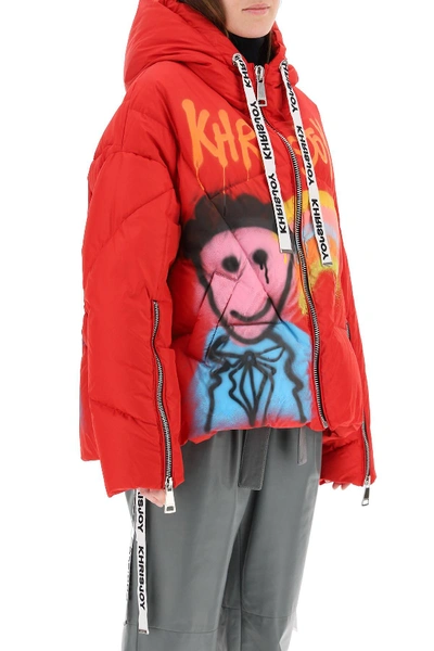Shop Khrisjoy Graffiti Print Khris Puffer Jacket In Red,orange,light Blue