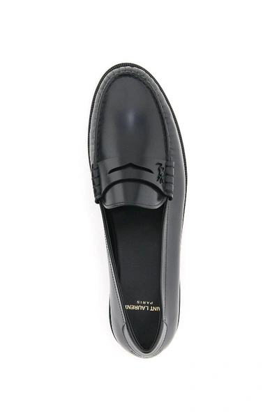 Shop Saint Laurent Ysl Penny Loafers In Black