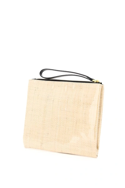 Shop Marni Small Glossy Grip Raffia Pouch In Beige,black