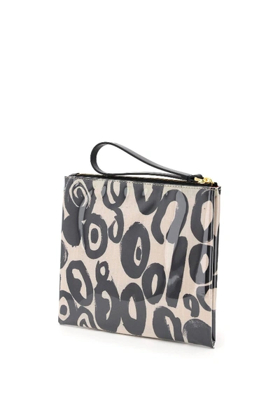 Shop Marni Small Glossy Grip Abstract Drops Print Pouch In Beige,black