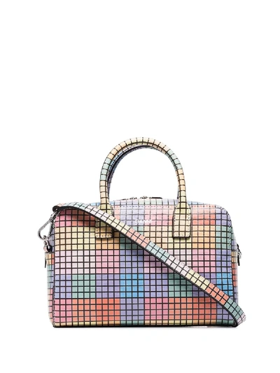 Shop Ganni Checked Leather Tote Bag In Multicolour