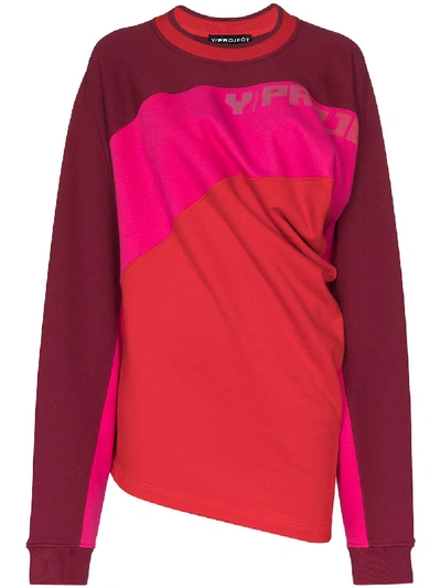 Shop Y/project Twisted-front Colour-block Jumper In Red
