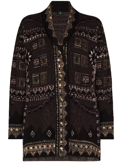 Shop Etro Geometric-pattern Knit Cardigan In Purple