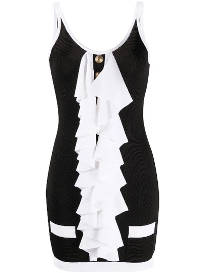 Shop Balmain Ruffle-detail Mini Dress In Black