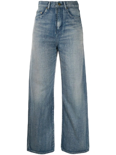 Shop Saint Laurent Faded Straight-leg Jeans In Blue