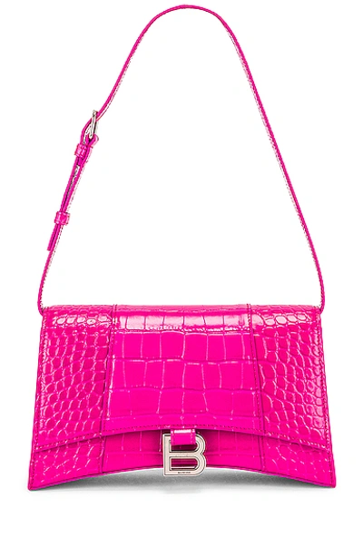 Shop Balenciaga Hourglass Baguette With Strap In Fuchsia