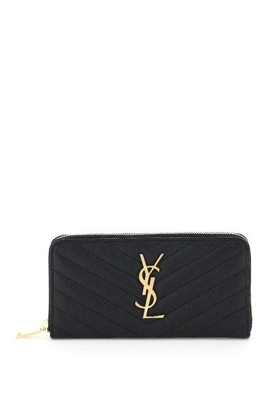 Shop Saint Laurent Quilted Zip-around Wallet In Black