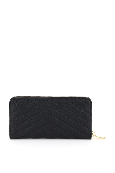 Shop Saint Laurent Quilted Zip-around Wallet In Black