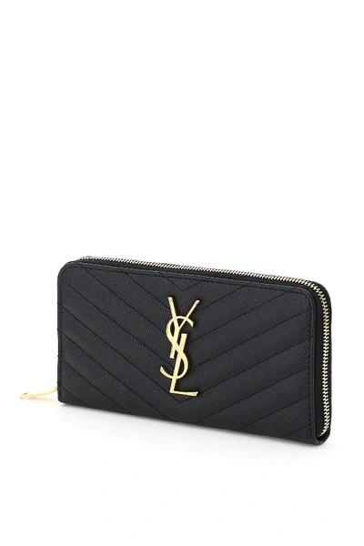 Shop Saint Laurent Quilted Zip-around Wallet In Black