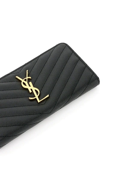 Shop Saint Laurent Quilted Zip-around Wallet In Black