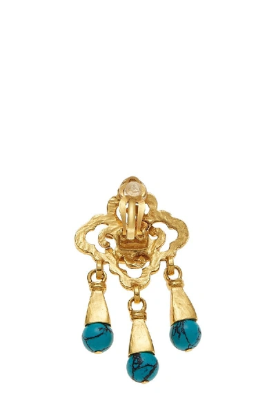 Pre-owned Chanel Gold & Turquoise Dangle Earrings