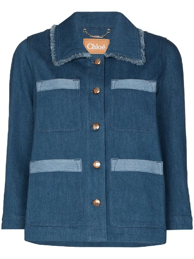 Shop Chloé Contrast Detail Denim Jacket In 49f Stormy Bliue