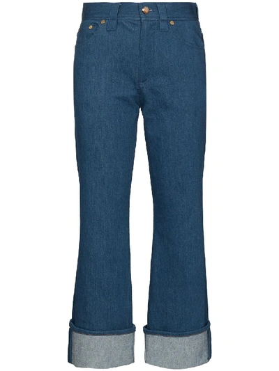 Shop Chloé Turn-up Kick Flare Cropped Jeans In Blue