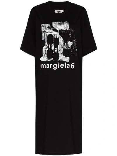 Shop Mm6 Maison Margiela Front Logo Cotton T-shirt Dress In Black