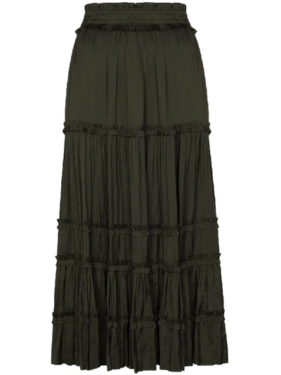 Shop Ulla Johnson Carina High-waisted Tiered Skirt In Green