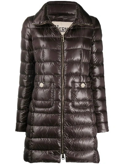 Herno Quitled Zipped Coat In Brown