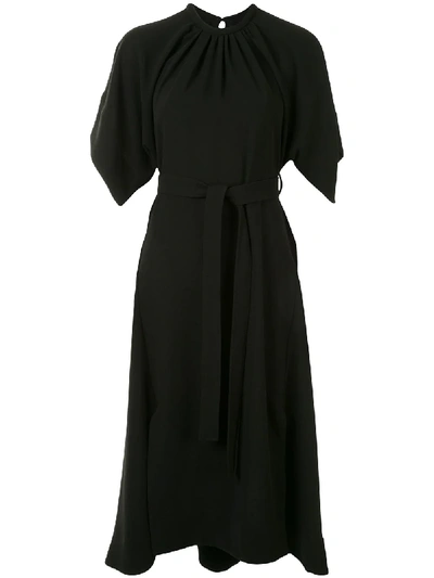 Shop Eudon Choi Gathered-neck Midi Dress In Black
