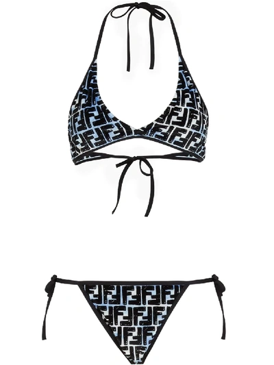 Shop Fendi X Joshua Vides Ff Print Bikini Set In Blue