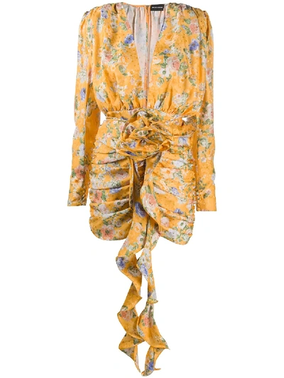 Shop Magda Butrym Floral-print Silk Dress In Yellow