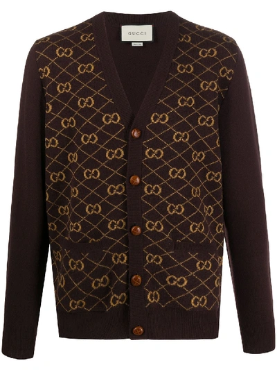Shop Gucci Gg Intarsia-knit Cardigan In Brown