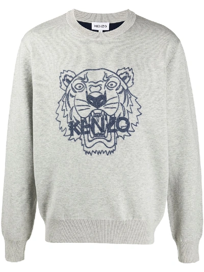 Shop Kenzo Tiger Print Fine Knit Jumper In Grey