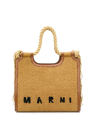 Shop Marni Fringed Raffia Tote Bag In Brown