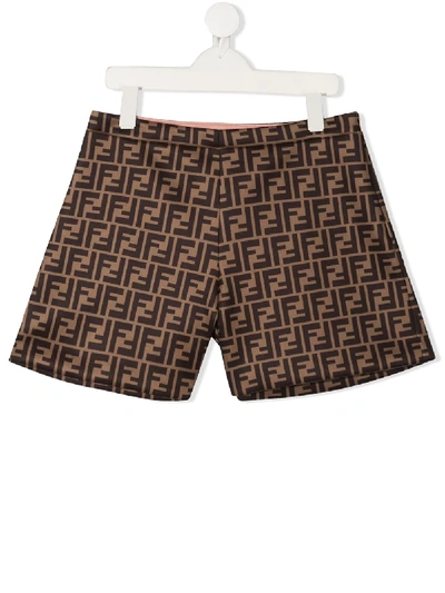 Shop Fendi Teen Ff Motif Shorts In Brown