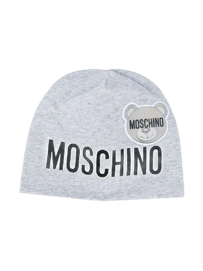 Shop Moschino Teddy Bear Print Beanie In Grey