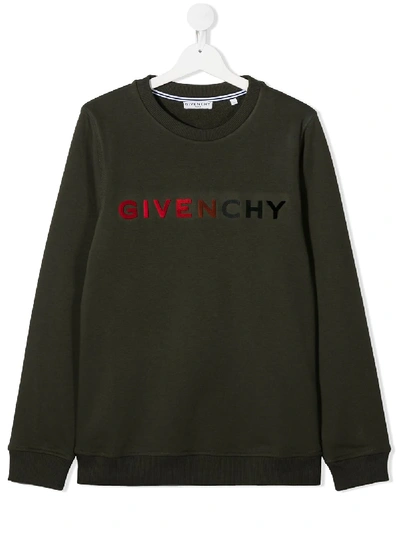 Shop Givenchy Teen Multicolour Logo Sweatshirt In Green