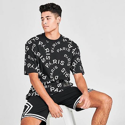 Nike Jordan Men's Paris Saint-germain Allover Print Jock Tag T-shirt In  Black | ModeSens