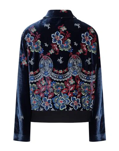 Shop Giorgio Armani Woman Jacket Blue Size 2 Viscose, Mulberry Silk, Polyamide, Virgin Wool, Elastane
