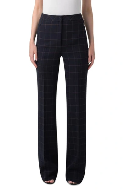 Shop Akris Farida Windowpane Check Double Face Wool Blend Crepe Pants In Navy