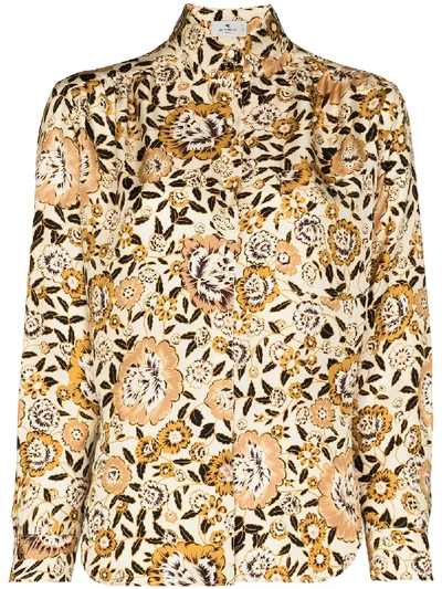 Shop Etro Floral-print Long-sleeve Shirt In Yellow