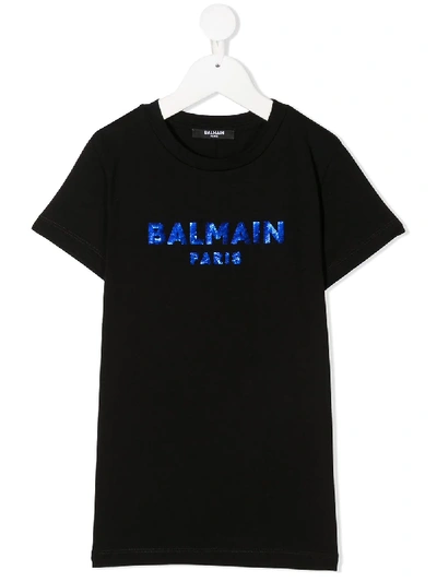 Shop Balmain Sequin Embellished Crew Neck T-shirt In Black