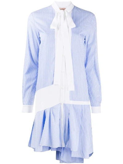 Shop N°21 Asymmetric Striped Shirt Dress In Blue