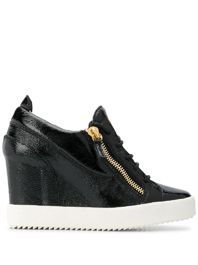 Shop Giuseppe Zanotti Round Toe Wedge Sneakers In Black