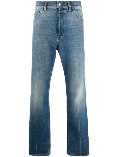 Shop Gucci Distressed Straight-leg Jeans In Blue