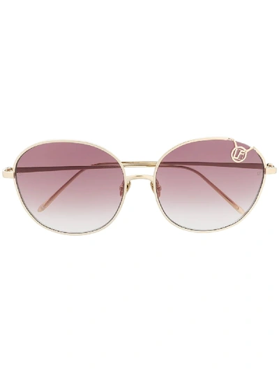 Shop Linda Farrow Round-frame Logo Sunglasses In 金色