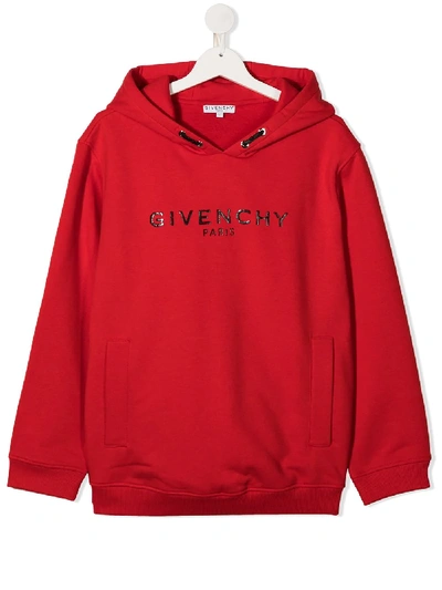 Shop Givenchy Teen Embossed Logo Hoodie In Red